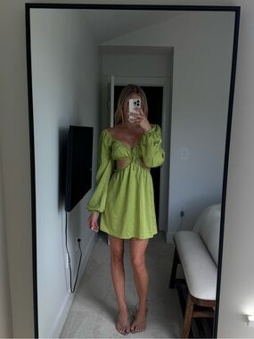 Dynamite Lime Green Long-Sleeve Cutout Mini Dress